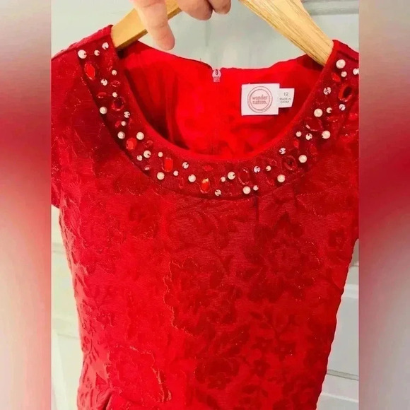 Wonder Nation Red Metallic Floral Brocade Fit & Flare Dress LIKE NEW - Picture 8 of 8